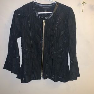 Black Zip Up Mesh Blazer with Wide Sleeves